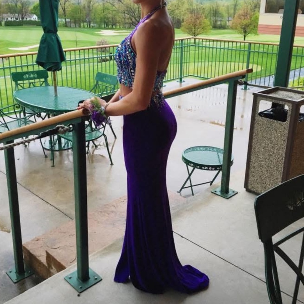 Purple 2 Piece Blush Prom Dress